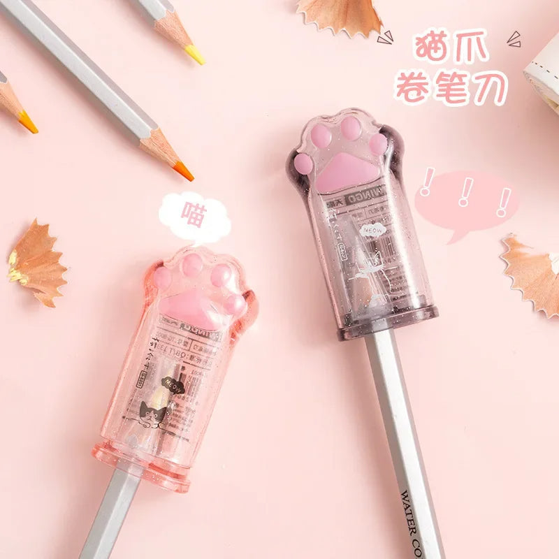2PCS Kawaii Cat Paw Pencil Sharpeners Random Colors Cute Korean Stationery for School & Office