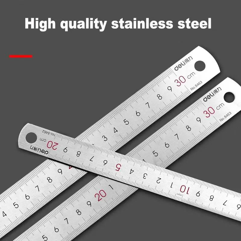 Deli Stainless Steel Ruler 15/20/30cm Precision Metal Measuring Tool for Drawing & School Use