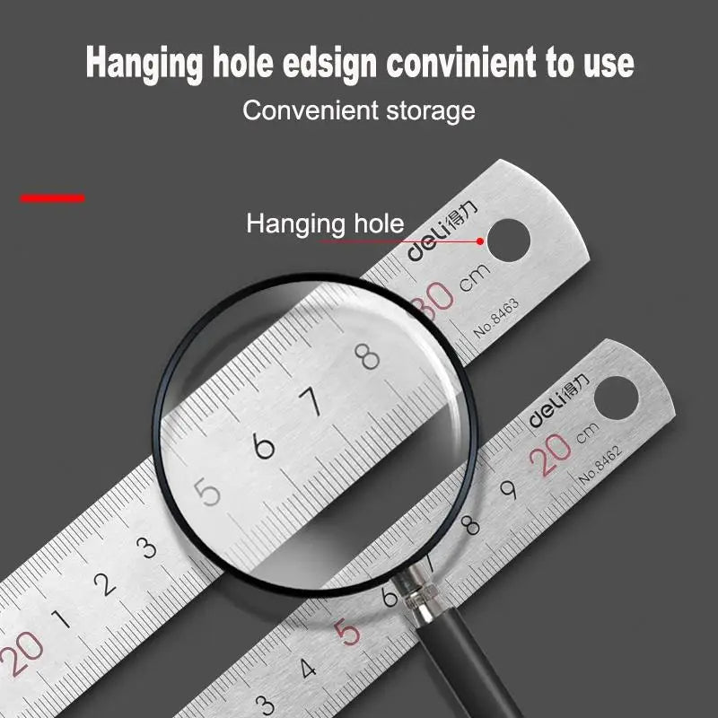 Deli Stainless Steel Ruler 15/20/30cm Precision Metal Measuring Tool for Drawing & School Use