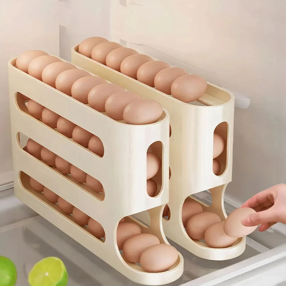 4-Layer Rolling Egg Dispenser Automatic Egg Holder Rack for Fridge & Kitchen Organization