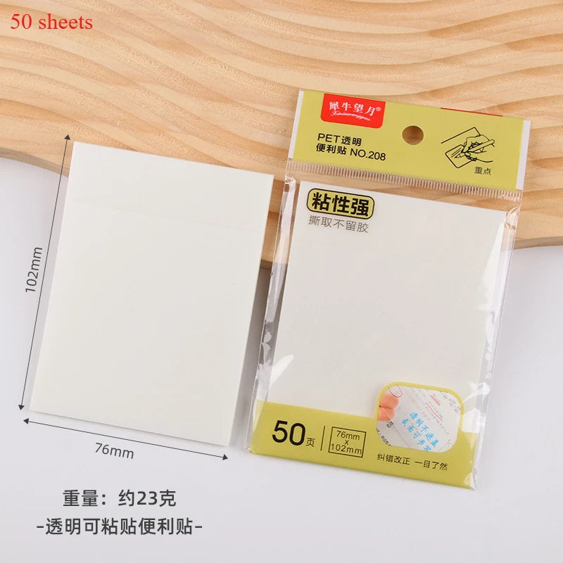 Waterproof PET Transparent Sticky Notes Creative Korean Ins Style Memo Pads for Study & Office Supplies