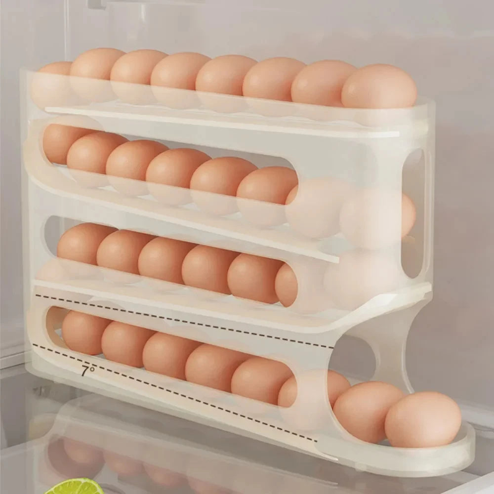 4-Layer Rolling Egg Dispenser Automatic Egg Holder Rack for Fridge & Kitchen Organization