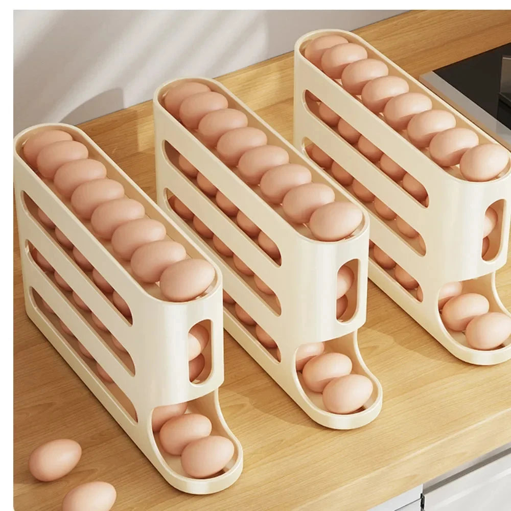 4-Layer Rolling Egg Dispenser Automatic Egg Holder Rack for Fridge & Kitchen Organization