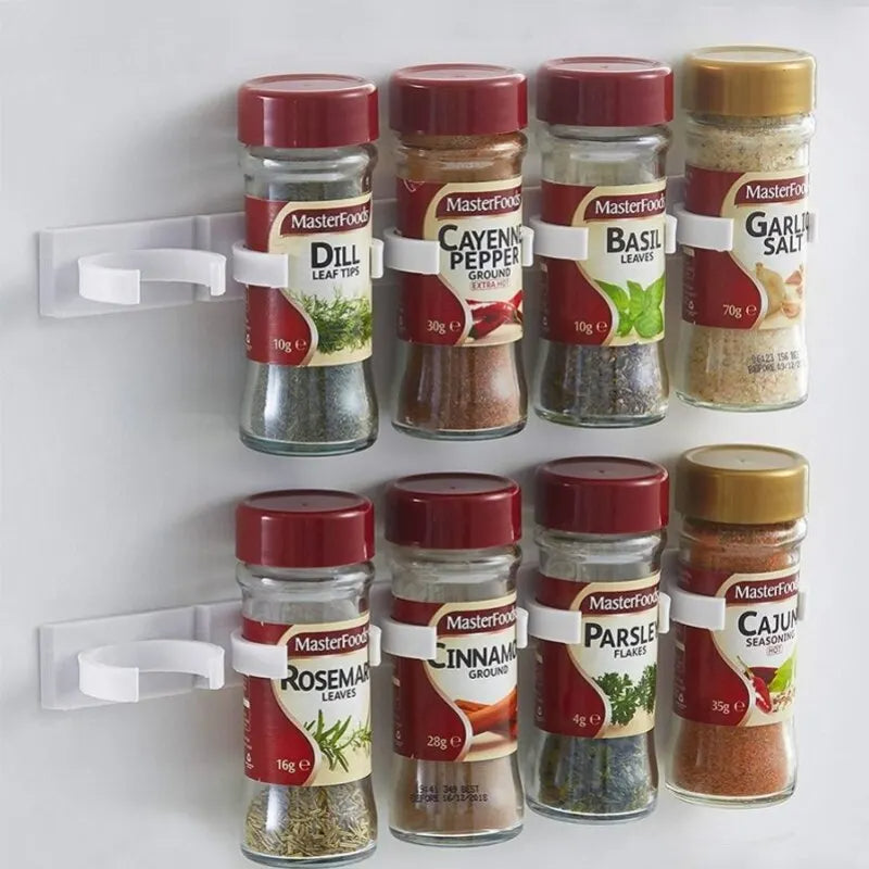 2PCS Wall-Mounted Kitchen Spice Jar Rack Adhesive Grey Plastic Seasoning Bottle Holder
