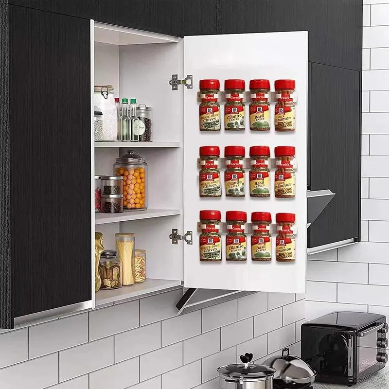 2PCS Wall-Mounted Kitchen Spice Jar Rack Adhesive Grey Plastic Seasoning Bottle Holder