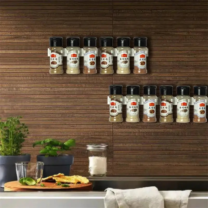 2PCS Wall-Mounted Kitchen Spice Jar Rack Adhesive Grey Plastic Seasoning Bottle Holder