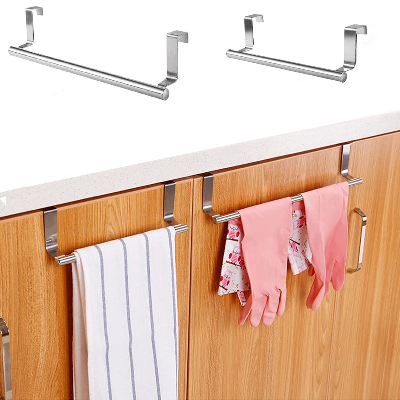Stainless Steel Over the Door Towel Bar Punch Free Cabinet Door Towel Holder for Kitchen & Bathroom