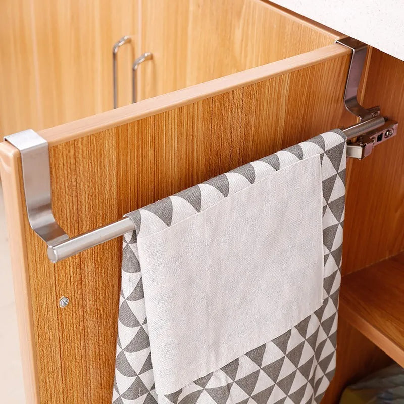 Stainless Steel Over the Door Towel Bar Punch Free Cabinet Door Towel Holder for Kitchen & Bathroom