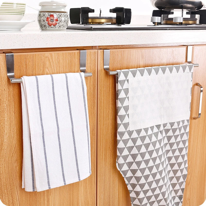 Stainless Steel Over the Door Towel Bar Punch Free Cabinet Door Towel Holder for Kitchen & Bathroom