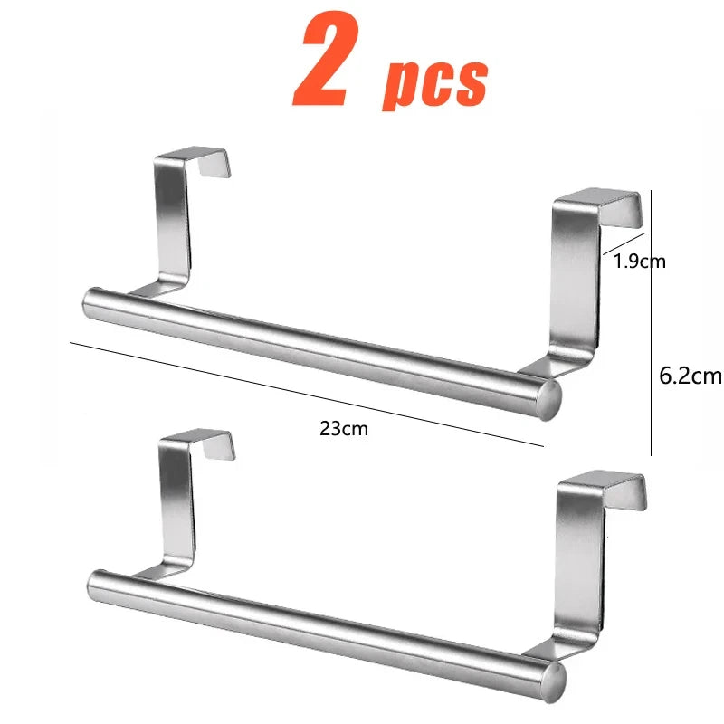 Stainless Steel Over the Door Towel Bar Punch Free Cabinet Door Towel Holder for Kitchen & Bathroom