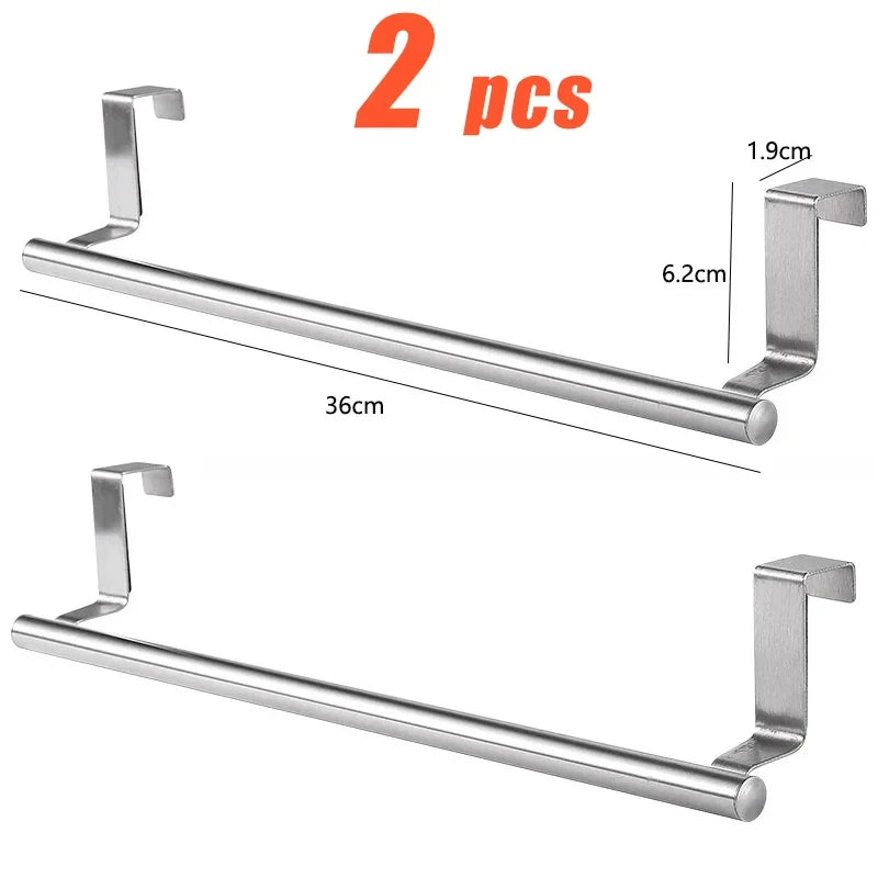 Stainless Steel Over the Door Towel Bar Punch Free Cabinet Door Towel Holder for Kitchen & Bathroom