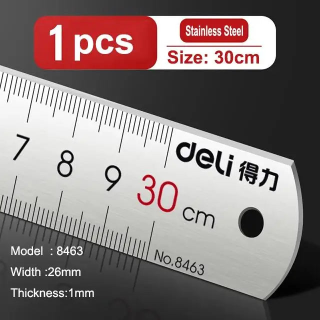 Deli Stainless Steel Ruler 15/20/30cm Precision Metal Measuring Tool for Drawing & School Use