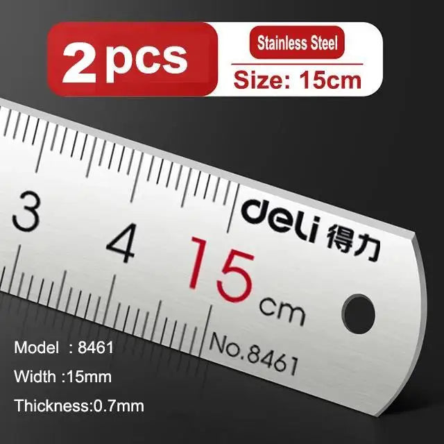 Deli Stainless Steel Ruler 15/20/30cm Precision Metal Measuring Tool for Drawing & School Use