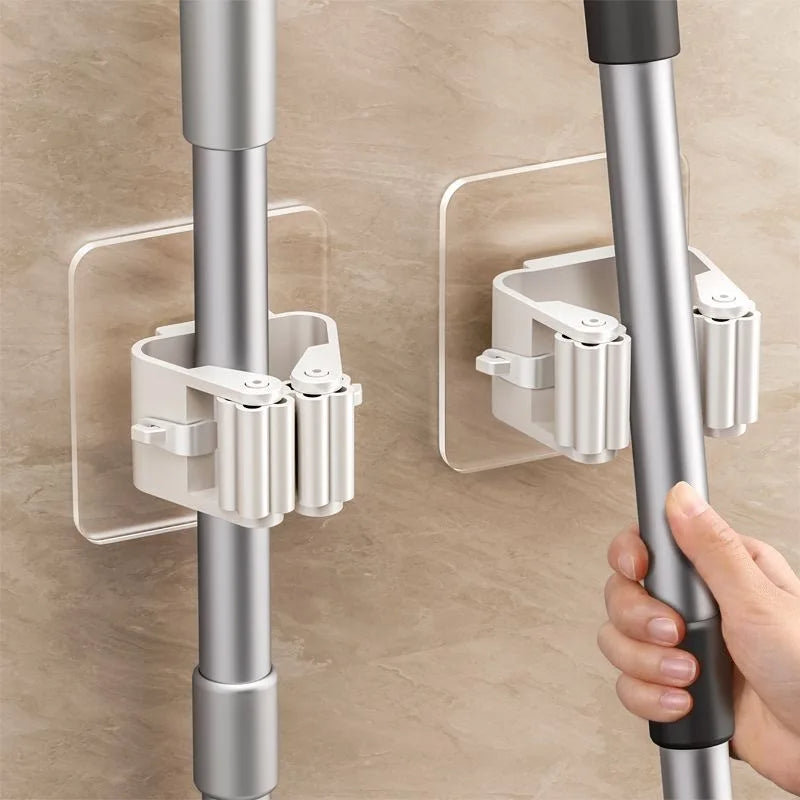 Multi-Purpose Adhesive Wall Hooks โ Mop & Broom Holder Rack| Kitchen & Bathroom Organizer No-Drill Hanging Hook for Home Accessories