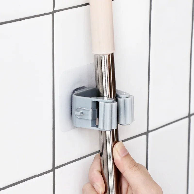 Multi-Purpose Adhesive Wall Hooks โ Mop & Broom Holder Rack| Kitchen & Bathroom Organizer No-Drill Hanging Hook for Home Accessories