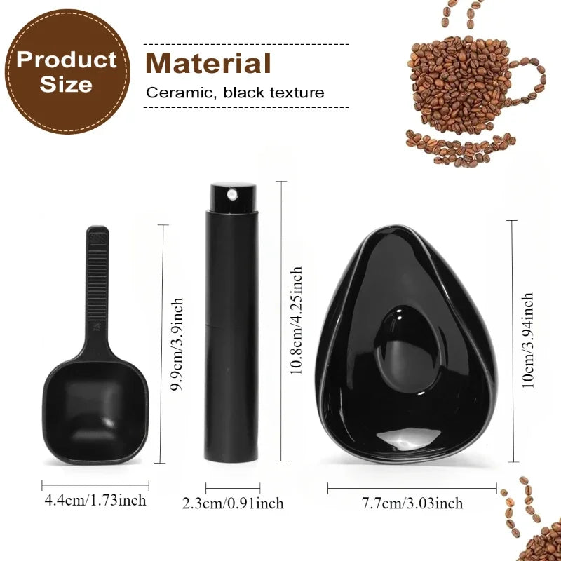 Leeseph Ceramic Coffee Dosing Cup & Spoon Set Espresso Measuring Tray Kit for Coffee Beans or Tea