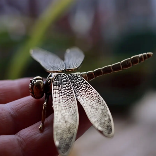 Vintage Brass Dragonfly Figurine  Antique Style Desk Ornament & Creative Tea Pet Collectible Statue