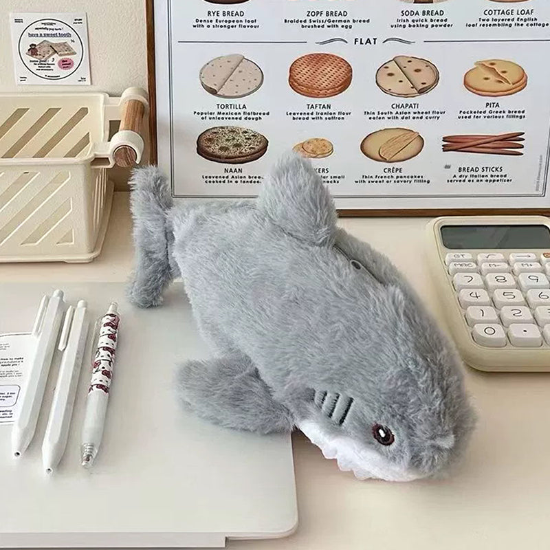 Plush Shark Pen Bag  Cute Kawaii Pencil Case for Students & School Supplies