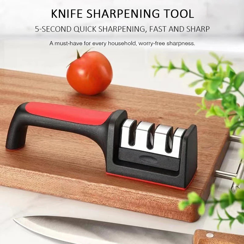 3-in-1 Kitchen Knife Sharpener  Handheld Multi-Purpose Sharpener with 3/4-Stage Sharpening System (Black)