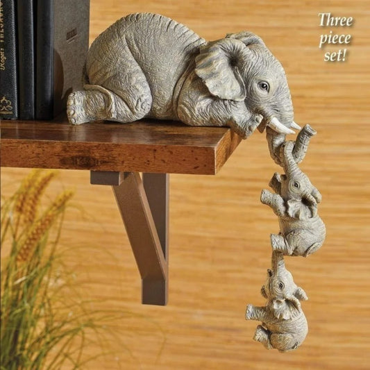 Whimsical 3-Piece Elephant Baby Hug Figurine Set  Cute Resin Home Decor & Gift Collection