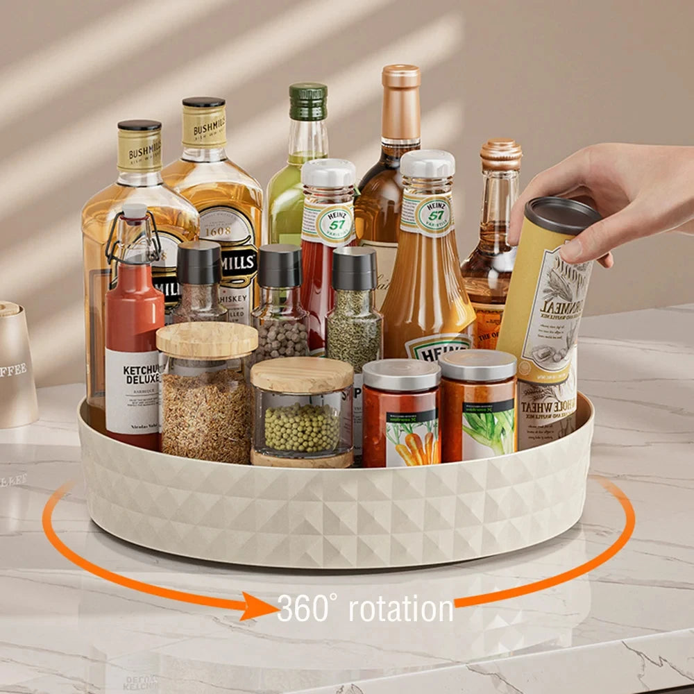 1Pc 360° Rotating Kitchen Spice Rack Non-Slip Cabinet & Cosmetic Storage Organizer