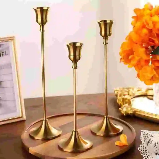 Set of 3 Vintage Elegant Metal Candle Holders  Decorative Tabletop Centerpieces for Wedding, Home & Hotel Decor