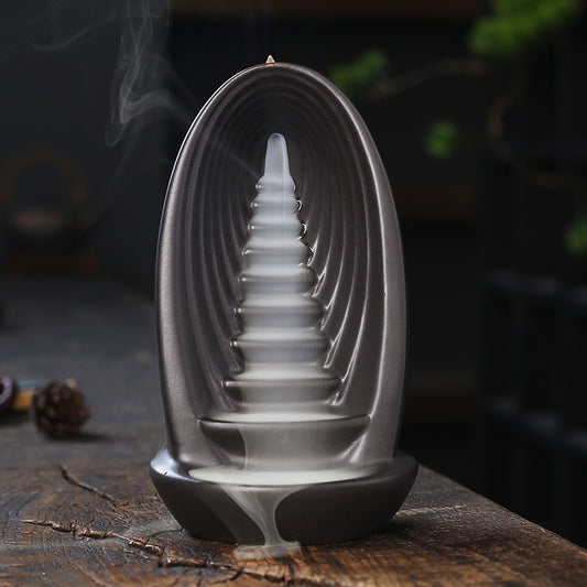 Ceramic Backflow Incense Burner Smoke Waterfall Fountain Aromatherapy Holder for Home & Zen Decor