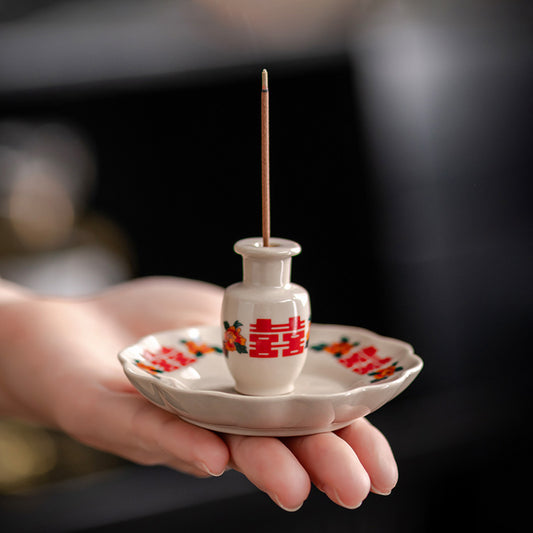 2-in-1 Ceramic Chinese Incense Holder  Stick & Cone Burner for Home Fragrance & Buddhist Décor