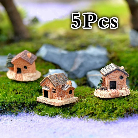 5Pcs Mini Stone House Resin Ornaments  Cute DIY Fairy Garden & Home Decor Set