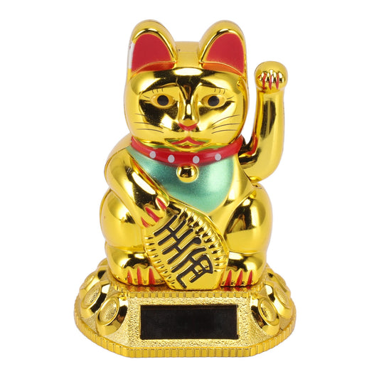 Solar Powered Waving Lucky Cat  Japanese Fortune Cat Ornament for Home, Car & Office Decor