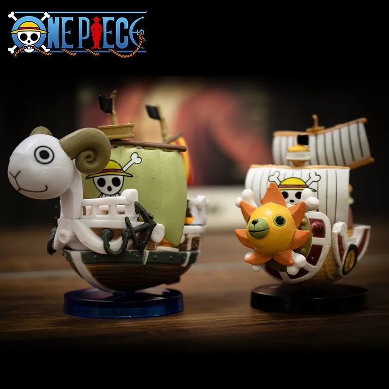 7cm One Piece Ship Mini Model  Thousand Sunny & Going Merry Assembled Boat Figures with Luffy  Cute Anime Collectible Toy