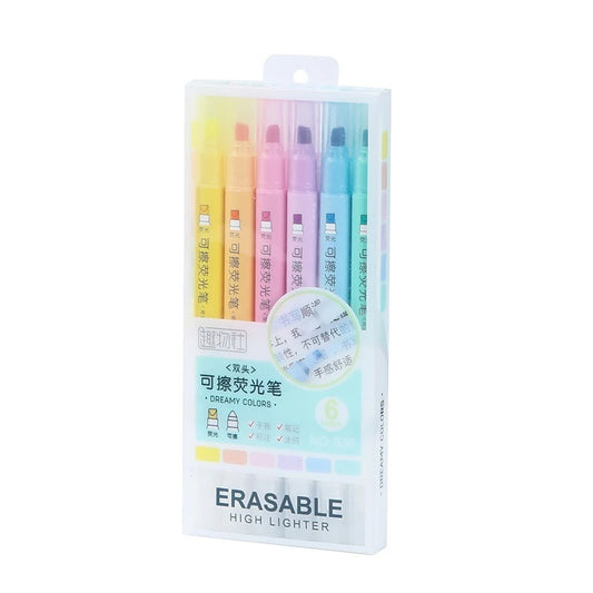 6pcs Erasable Pastel Highlighters  Dual Tip Fluorescent Markers for Drawing, Doodling & School Office Use