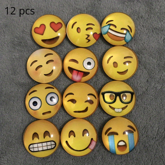 12pcs Round Smile Face Fridge Magnets – Cute Polystyrene Decorative Magnets for Home & Office