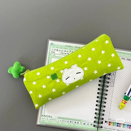 Cute Stars Pencil Case Large Capacity Mesh Pen Bag for School & Stationery