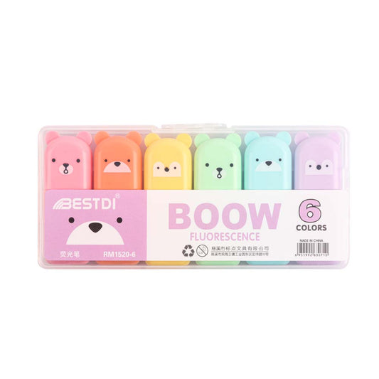 MOTARRO 6 Pcs Kawaii Bear Highlighter Pens  Pastel Fluorescent Markers for School & Journaling
