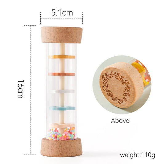 Montessori Baby Rain Stick  Rainbow Hourglass Sensory Rattle & Educational Toy