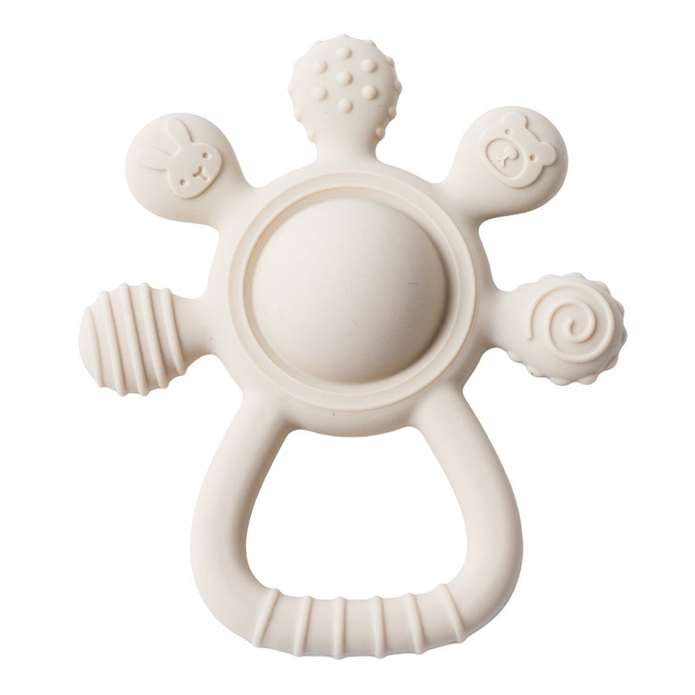Baby Silicone Teether Rattle Food Grade Sensory Toy & Soothing Hand Bell for Infants 0-12M