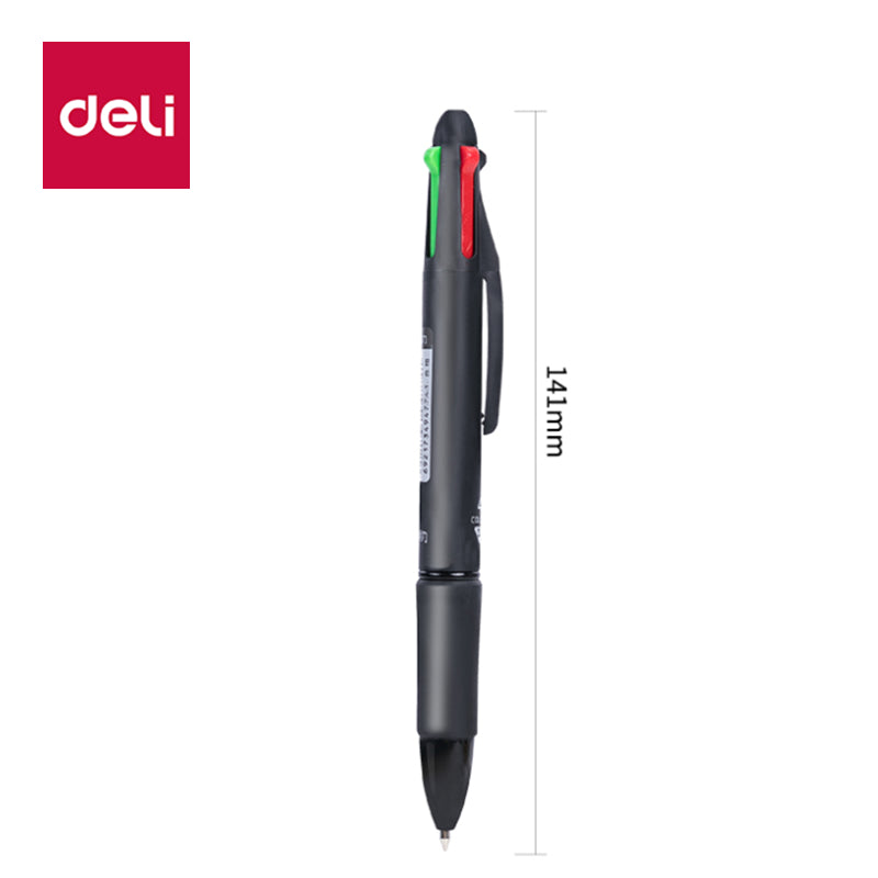 DELI 4-in-1 Ballpoint Pen – 0.7mm Multi-Color Pen (Blue, Black, Red, Green) for School & Office Use