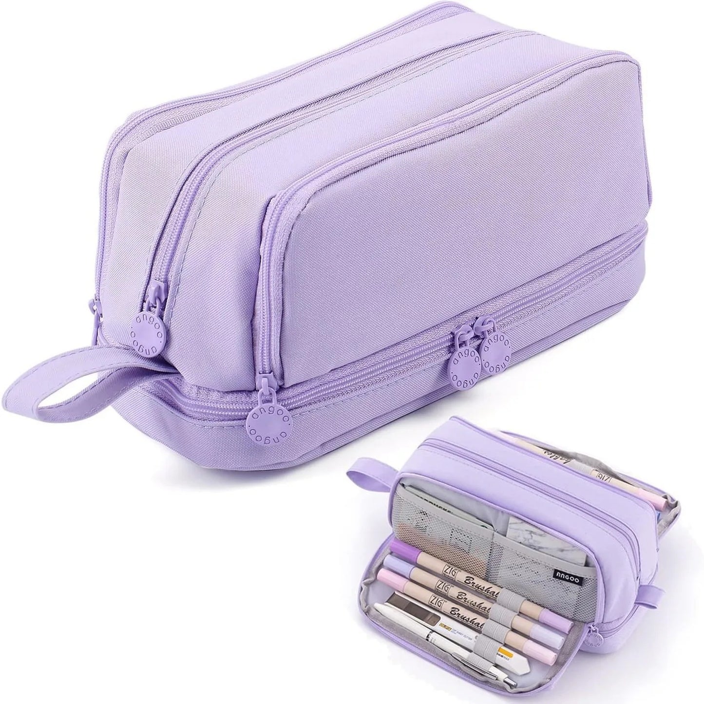 Large Capacity Double-Layer Pencil Case  Oxford Cloth Stationery Organizer Bag, Portable & Stylish (Chinese Origin)