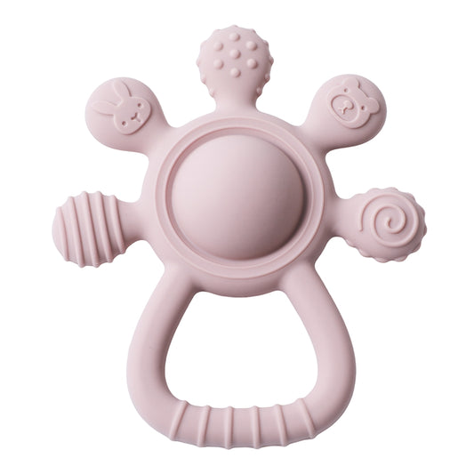 Baby Silicone Teether Rattle Food Grade Sensory Toy & Soothing Hand Bell for Infants 0-12M