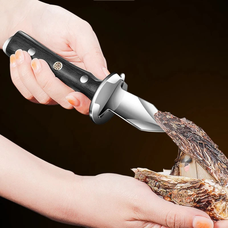 German Style Black Wood & Stainless Steel Oyster Knife Luxury Shell Opener Tool.