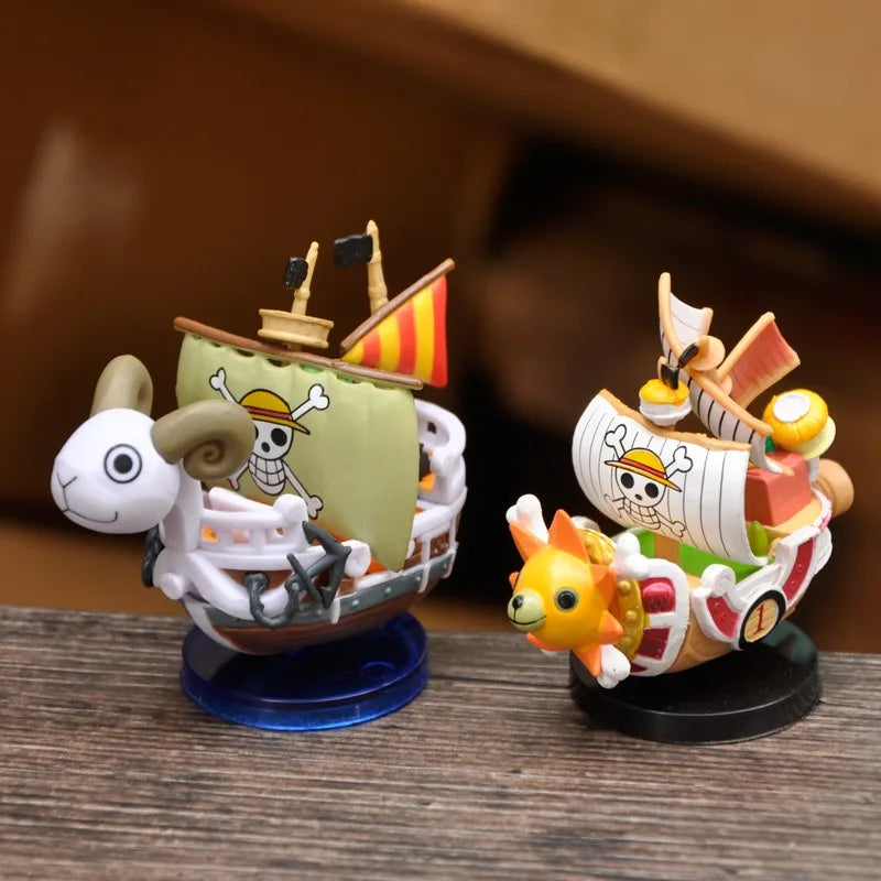 7cm One Piece Ship Mini Model  Thousand Sunny & Going Merry Assembled Boat Figures with Luffy  Cute Anime Collectible Toy