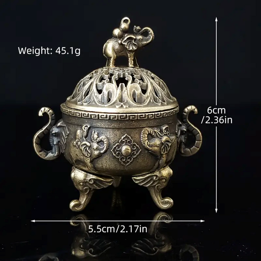 Triple Legged Elephant Metal Incense Burner Aromatherapy & Meditation Decor Ornament for Home