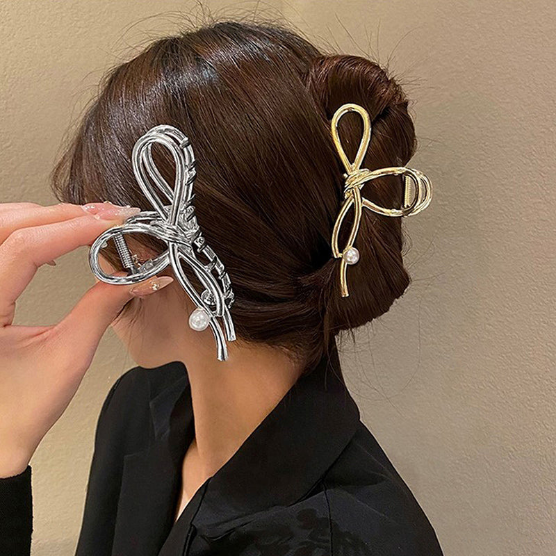 Exquisite Metal Pearl Geometric Hair Crab Claw Clip – Elegant Shark Barrettes for Women & Girls
