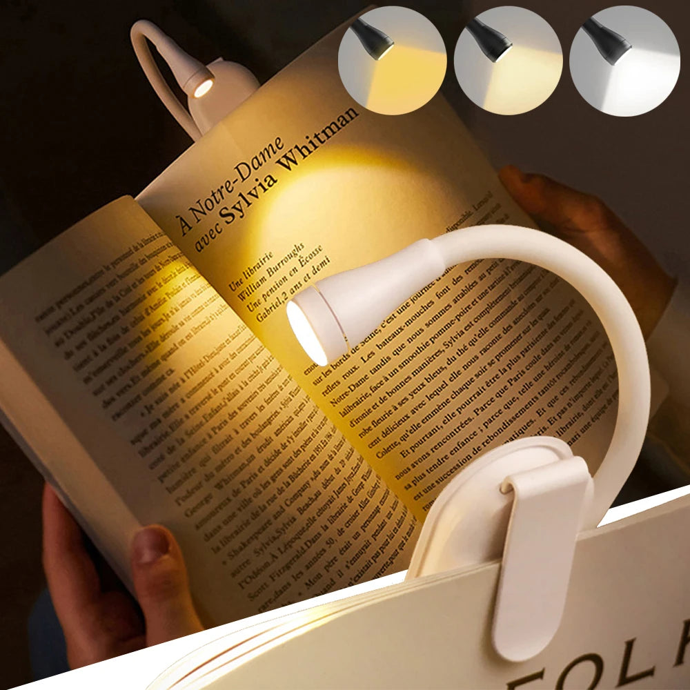 Mini LED Book Light Rechargeable Clip-On Reading Lamp with 360° Adjustable Eye Protection