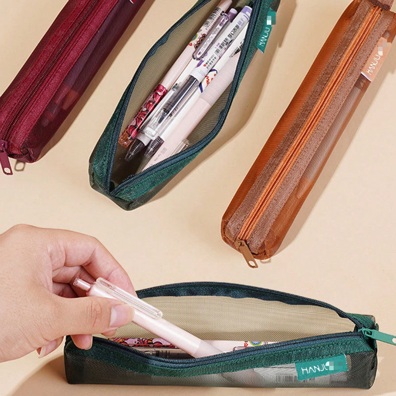 1pc Mesh Pencil Case  Portable Multi-Functional Exam Storage Pouch for School & Office Supplies