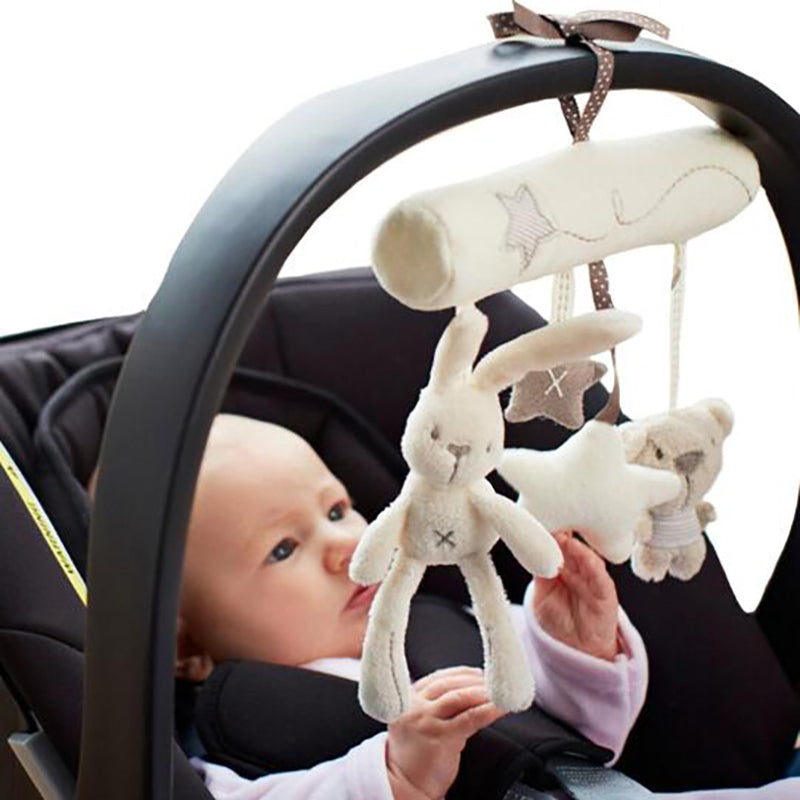 2024 New Hanging Bed Rabbit Plush Baby Hand Bell Multifunctional Safety Seat & Stroller Mobile Toy Gift