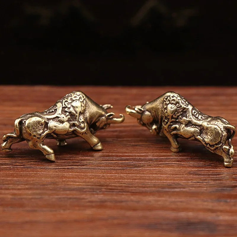Brass Bullfighting Statue  Lucky Copper Bull Figurine for Wealth & Home Decor