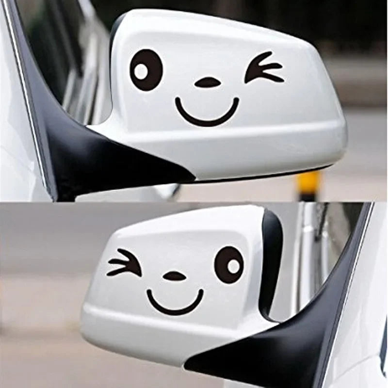 2PCS Reflective Cute Smiling Eye Face Car Stickers Rearview Mirror Cartoon Decals for All Cars