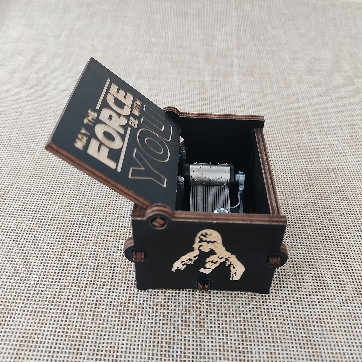 Vintage Black Wooden Hand Cranked Music Box  Classic Carved Design for Birthday & Christmas Gifts